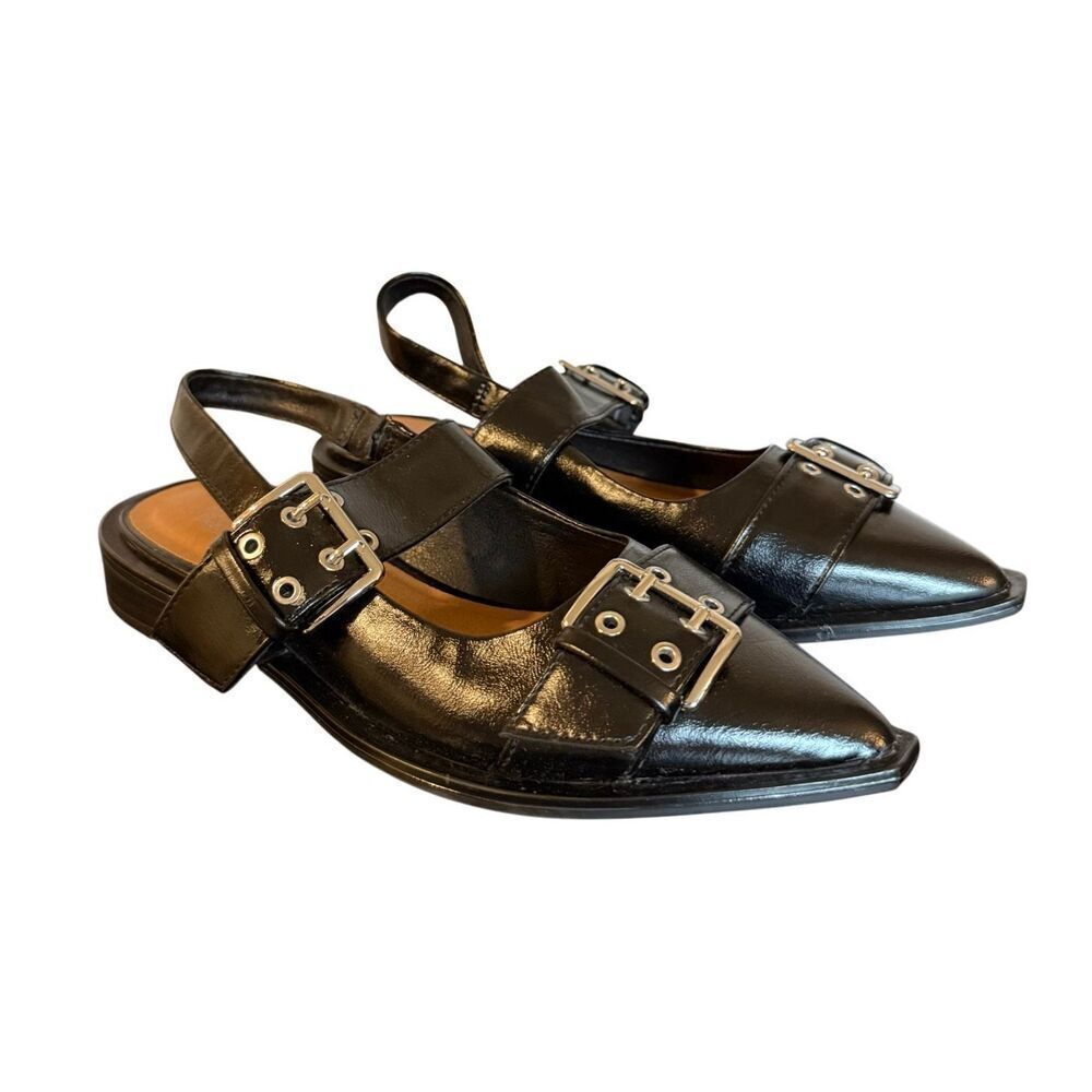 Wild Fable Peyton double buckle black point toe sling back flats size 6 - Picture 2 of 9